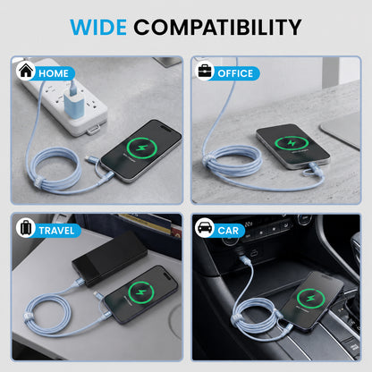 Emerald 6ft 4-in-1 Braided USB-A & Type-C to Lightning & Type-C with Adapter, Fast Charging & Data Syncing Cable