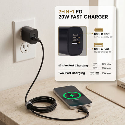 Emerald 6ft 4-in-1 Braided USB-A & Type-C to Lightning & Type-C with Adapter, Fast Charging & Data Syncing Cable