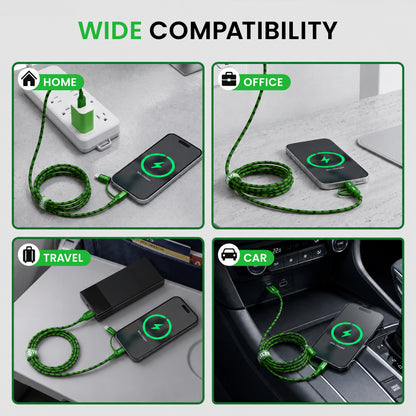 Emerald 6ft 4-in-1 Braided USB-A & Type-C to Lightning & Type-C with Adapter, Fast Charging & Data Syncing Cable
