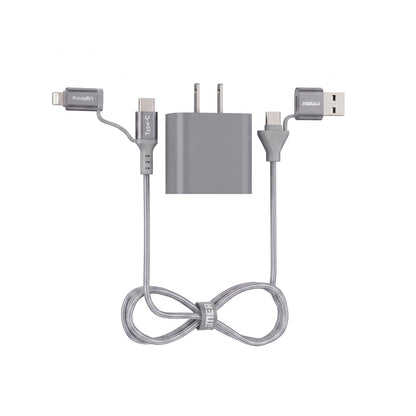 Emerald 6ft 4-in-1 Braided USB-A & Type-C to Lightning & Type-C with Adapter, Fast Charging & Data Syncing Cable