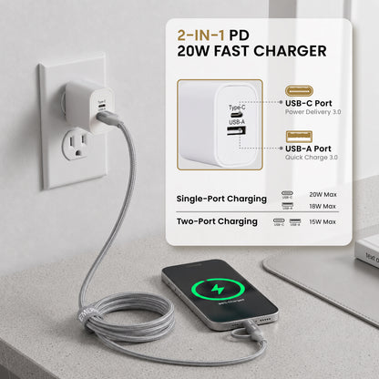 Emerald 6ft 4-in-1 Braided USB-A & Type-C to Lightning & Type-C with Adapter, Fast Charging & Data Syncing Cable