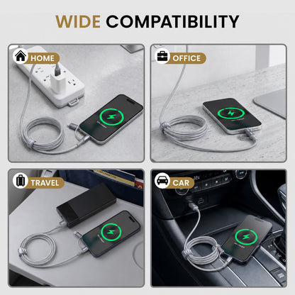 Emerald 6ft 4-in-1 Braided USB-A & Type-C to Lightning & Type-C with Adapter, Fast Charging & Data Syncing Cable