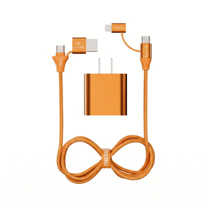 Emerald 6ft 4-in-1 Braided USB-A & Type-C to Lightning & Type-C with Adapter, Fast Charging & Data Syncing Cable
