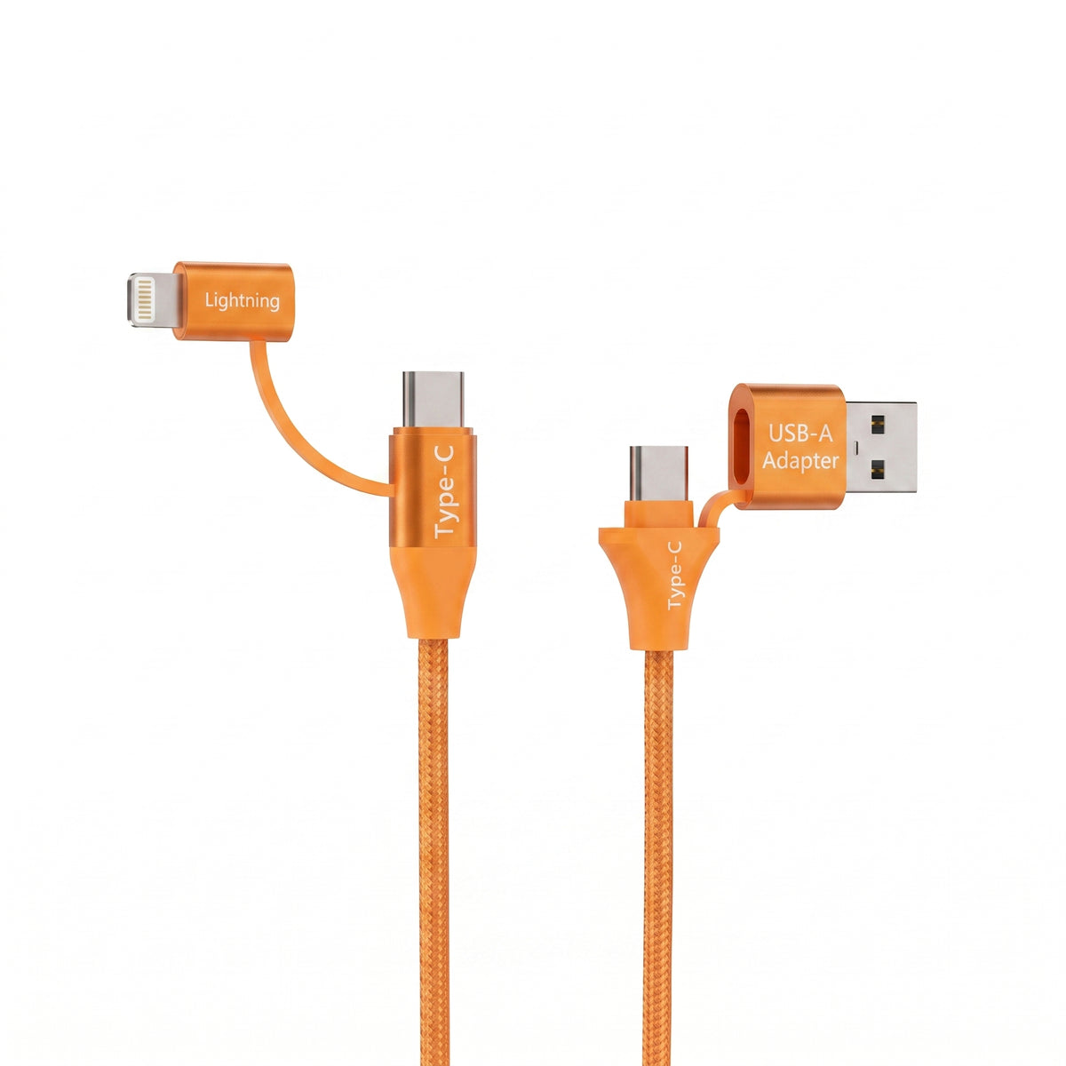 Emerald 6ft 4-in-1 Braided USB-A & Type-C to Lightning & Type-C with Adapter, Fast Charging & Data Syncing Cable