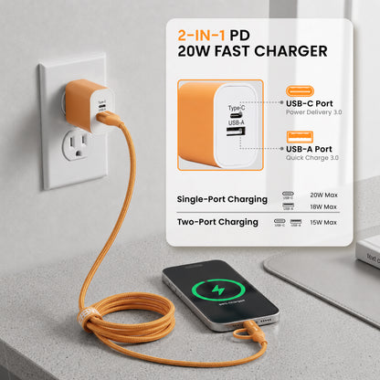 Emerald 6ft 4-in-1 Braided USB-A & Type-C to Lightning & Type-C with Adapter, Fast Charging & Data Syncing Cable