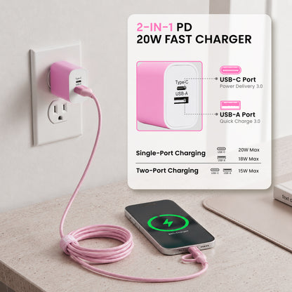 Emerald 6ft 4-in-1 Braided USB-A & Type-C to Lightning & Type-C with Adapter, Fast Charging & Data Syncing Cable