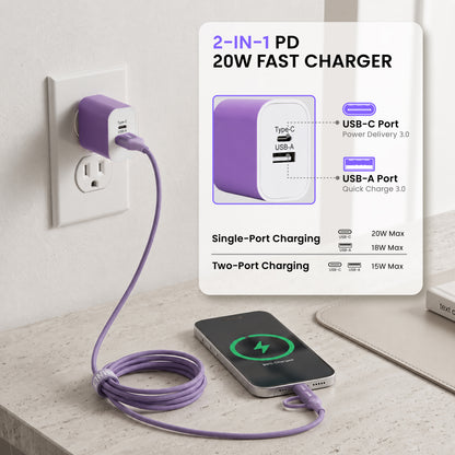 Emerald 6ft 4-in-1 Braided USB-A & Type-C to Lightning & Type-C with Adapter, Fast Charging & Data Syncing Cable