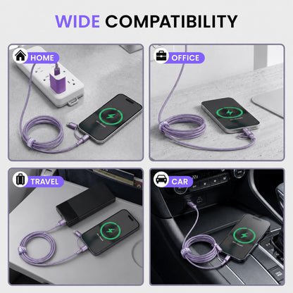 Emerald 6ft 4-in-1 Braided USB-A & Type-C to Lightning & Type-C with Adapter, Fast Charging & Data Syncing Cable