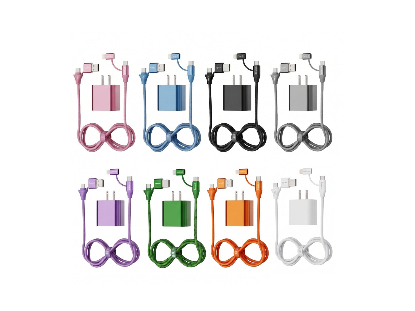 Emerald 6ft 4-in-1 Braided USB-A & Type-C to Lightning & Type-C with Adapter, Fast Charging & Data Syncing Cable