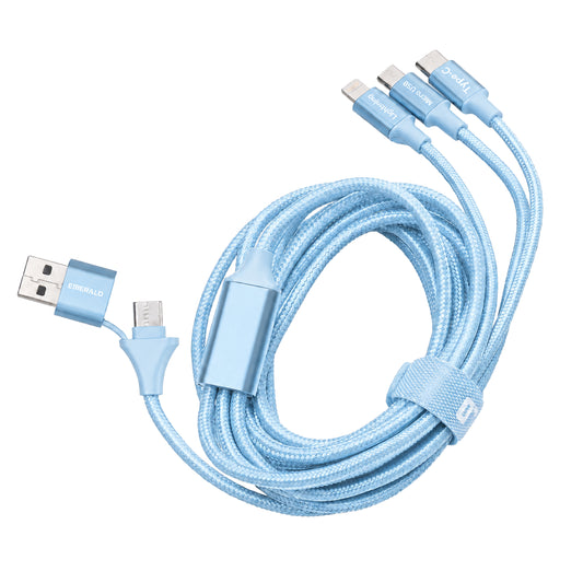 Emerald 10ft 3-in-1 Braided USB-A or USB-C to Lightning, Type-C & Micro USB Fast Charging & Data Syncing Cable