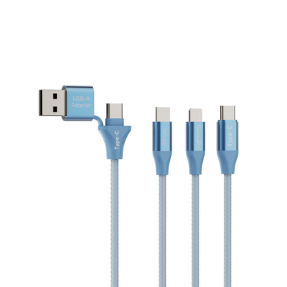 Emerald 10ft 3-in-1 Braided USB-A or USB-C to Lightning, Type-C & Micro USB Fast Charging & Data Syncing Cable