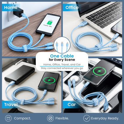 Emerald 10ft 3-in-1 Braided USB-A or USB-C to Lightning, Type-C & Micro USB Fast Charging & Data Syncing Cable