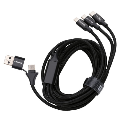 Emerald 10ft 3-in-1 Braided USB-A or USB-C to Lightning, Type-C & Micro USB Fast Charging & Data Syncing Cable