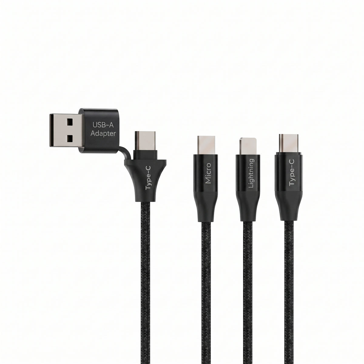 Emerald 10ft 3-in-1 Braided USB-A or USB-C to Lightning, Type-C & Micro USB Fast Charging & Data Syncing Cable