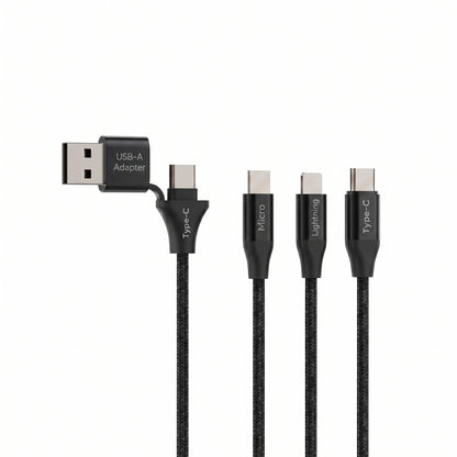 Emerald 10ft 3-in-1 Braided USB-A or USB-C to Lightning, Type-C & Micro USB Fast Charging & Data Syncing Cable