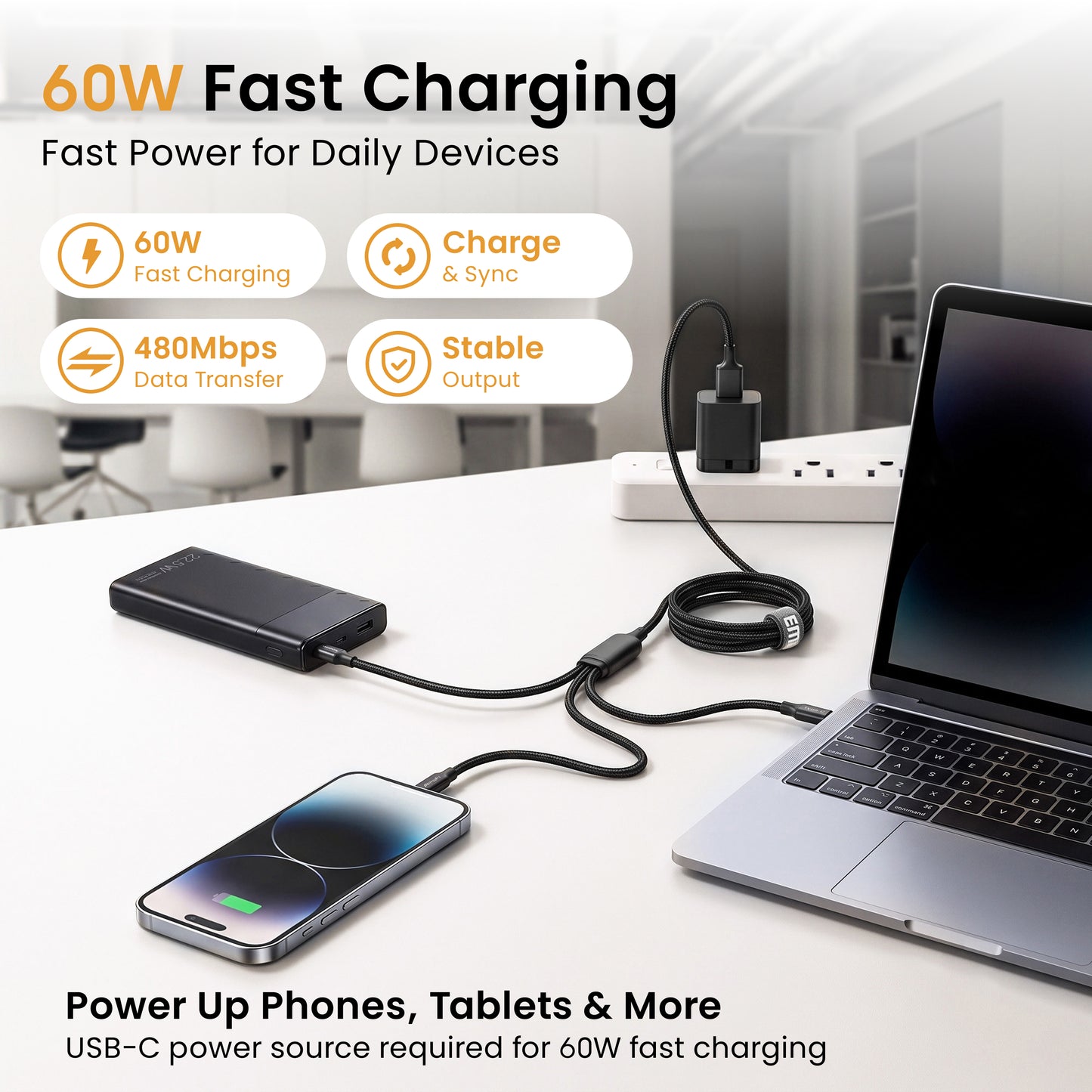 Emerald 10ft 3-in-1 Braided USB-A or USB-C to Lightning, Type-C & Micro USB Fast Charging & Data Syncing Cable