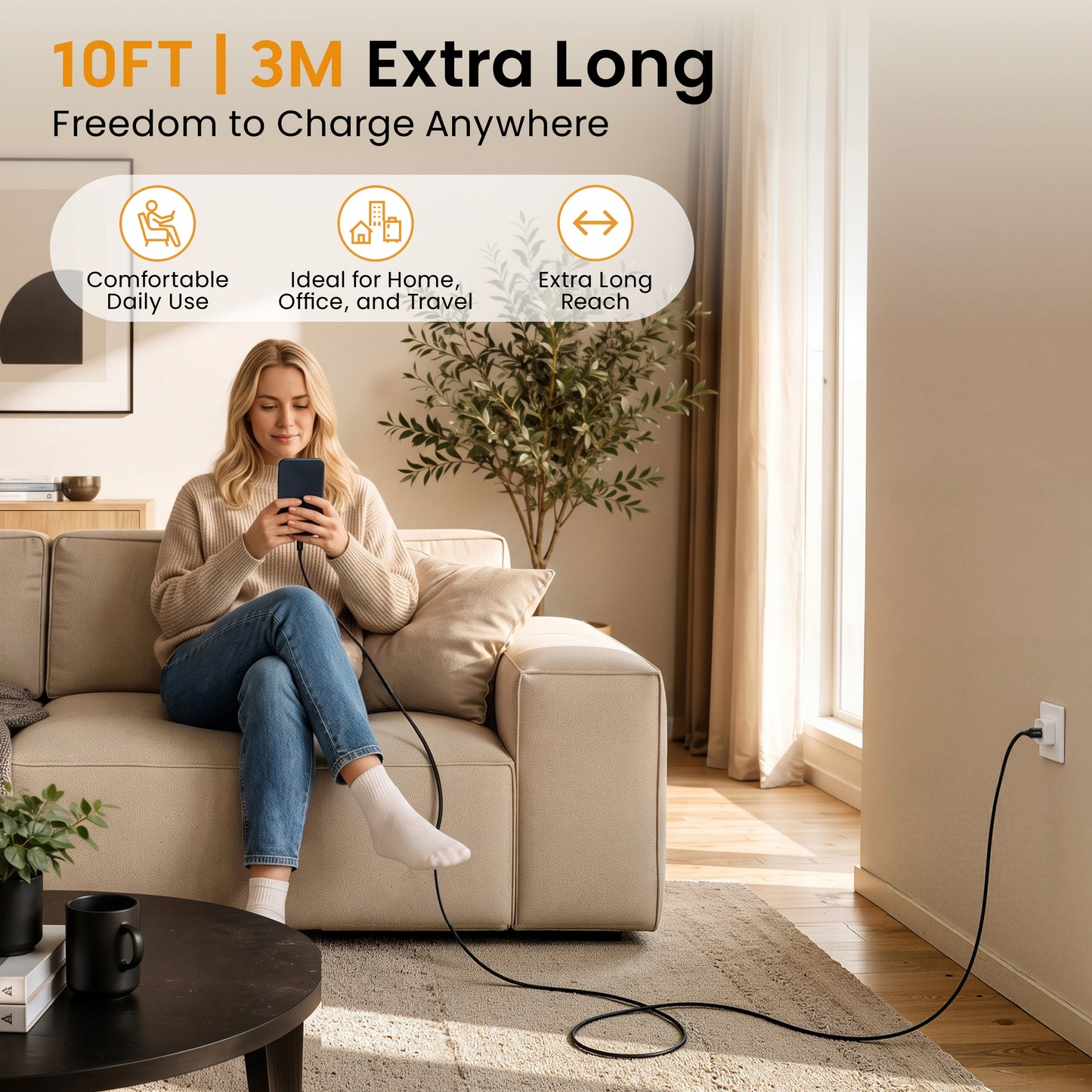 Emerald 10ft 3-in-1 Braided USB-A or USB-C to Lightning, Type-C & Micro USB Fast Charging & Data Syncing Cable