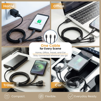 Emerald 10ft 3-in-1 Braided USB-A or USB-C to Lightning, Type-C & Micro USB Fast Charging & Data Syncing Cable