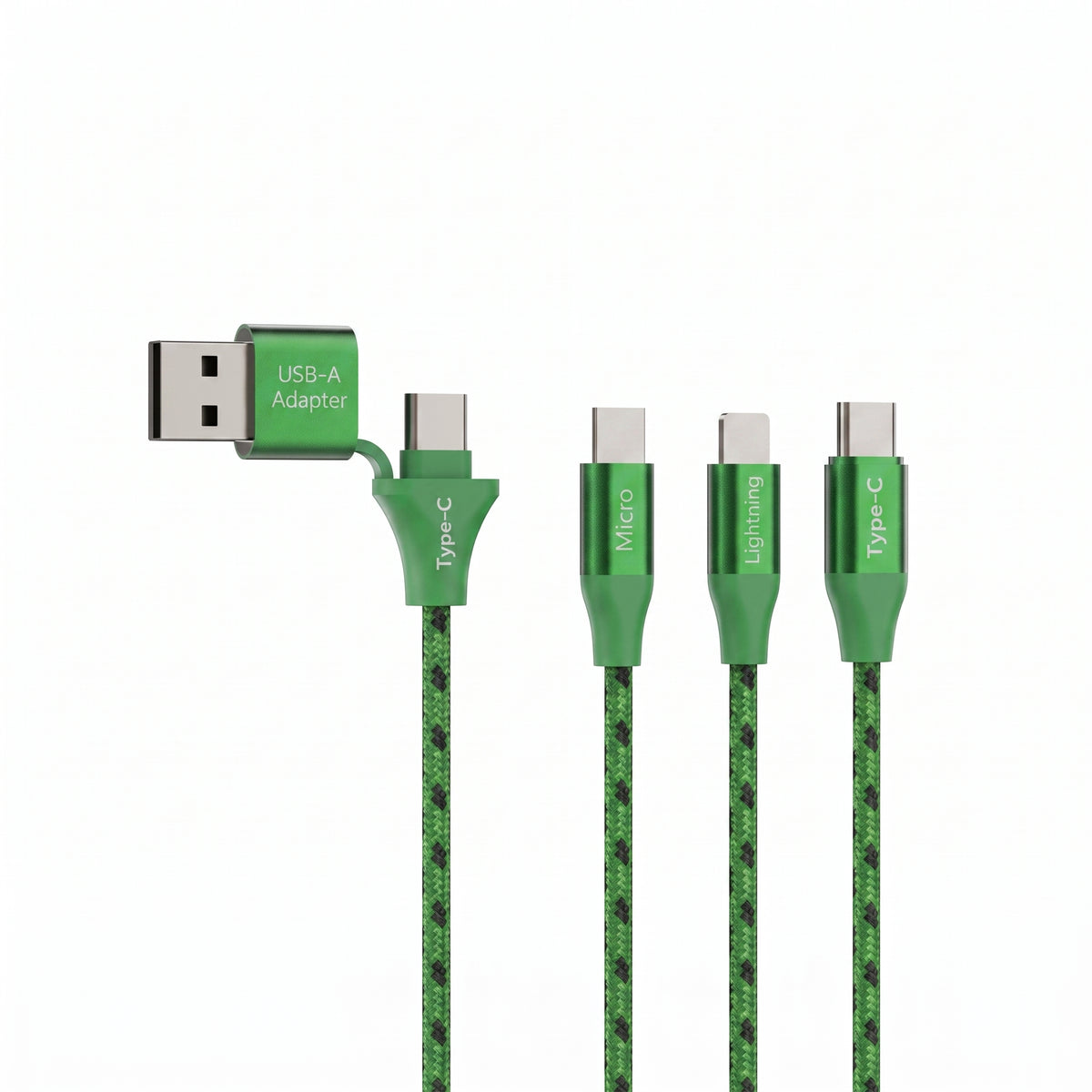 Emerald 10ft 3-in-1 Braided USB-A or USB-C to Lightning, Type-C & Micro USB Fast Charging & Data Syncing Cable
