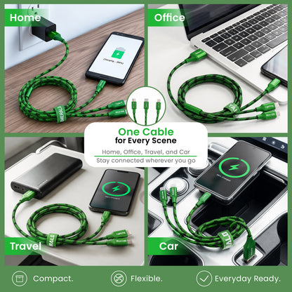 Emerald 10ft 3-in-1 Braided USB-A or USB-C to Lightning, Type-C & Micro USB Fast Charging & Data Syncing Cable