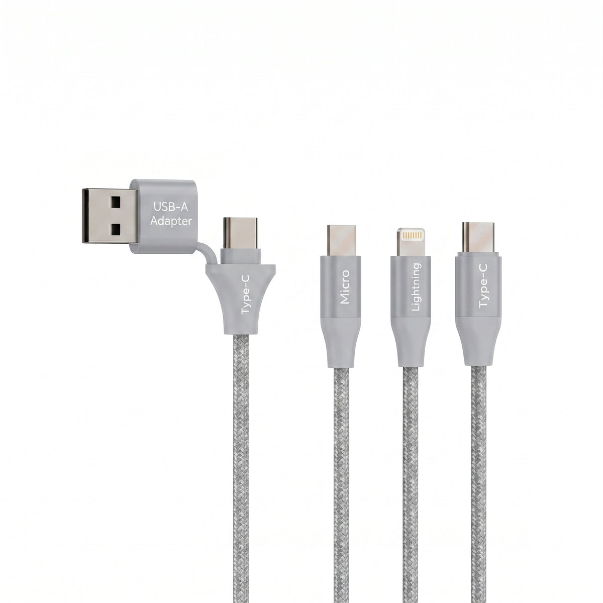 Emerald 10ft 3-in-1 Braided USB-A or USB-C to Lightning, Type-C & Micro USB Fast Charging & Data Syncing Cable
