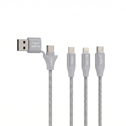 Emerald 10ft 3-in-1 Braided USB-A or USB-C to Lightning, Type-C & Micro USB Fast Charging & Data Syncing Cable
