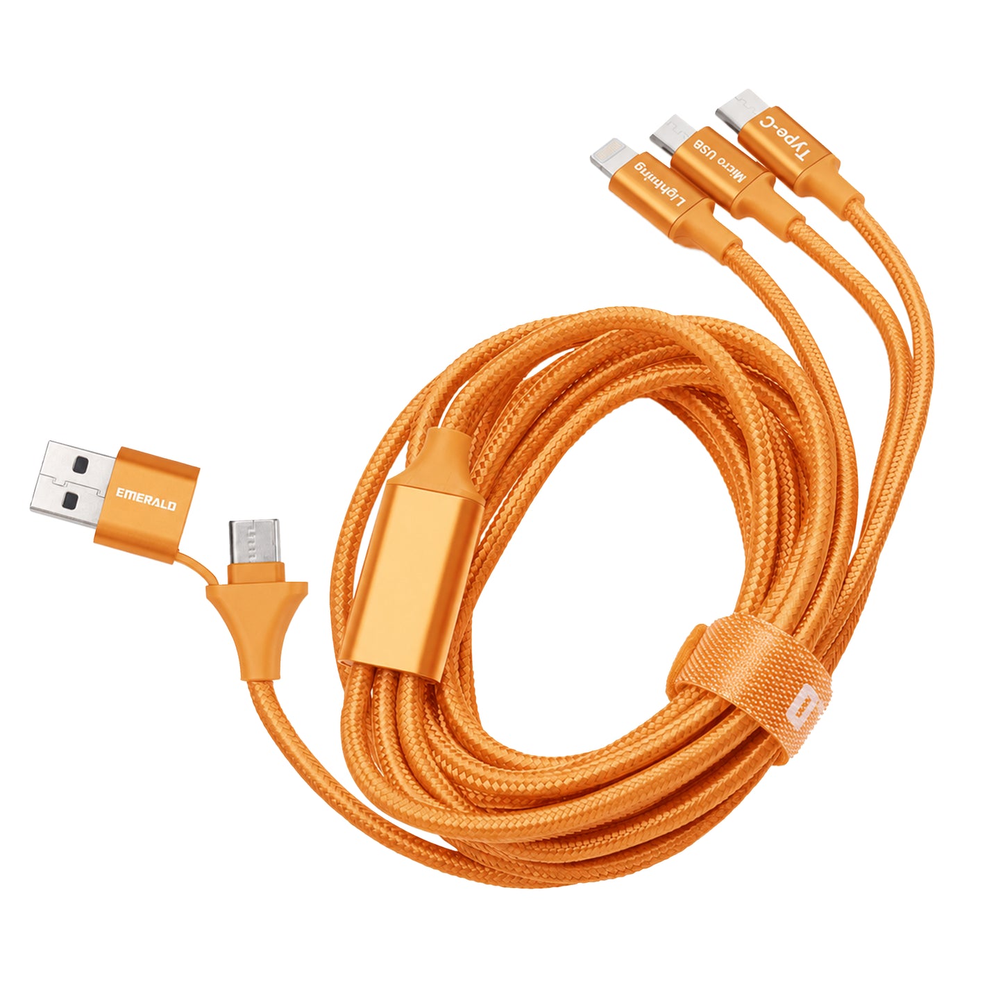 Emerald 10ft 3-in-1 Braided USB-A or USB-C to Lightning, Type-C & Micro USB Fast Charging & Data Syncing Cable