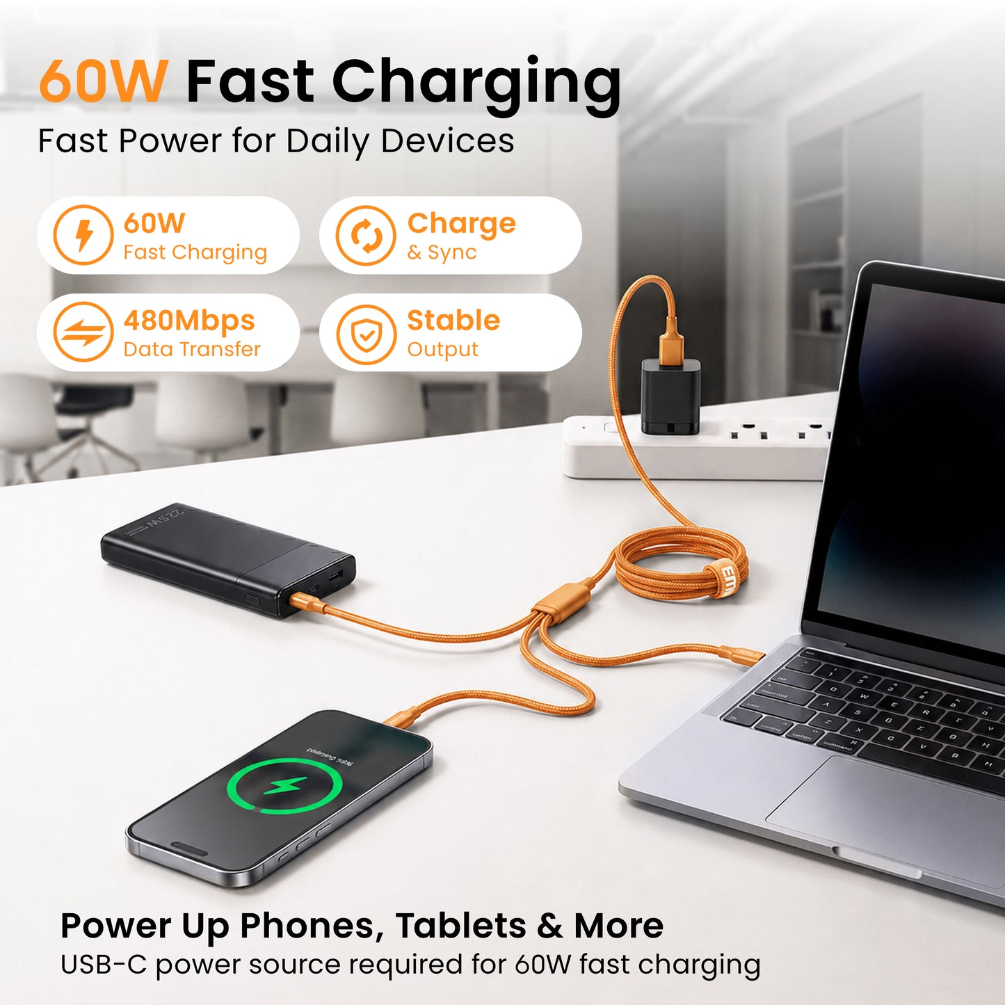 Emerald 10ft 3-in-1 Braided USB-A or USB-C to Lightning, Type-C & Micro USB Fast Charging & Data Syncing Cable