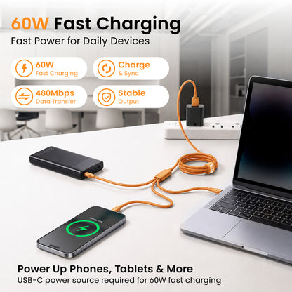 Emerald 10ft 3-in-1 Braided USB-A or USB-C to Lightning, Type-C & Micro USB Fast Charging & Data Syncing Cable