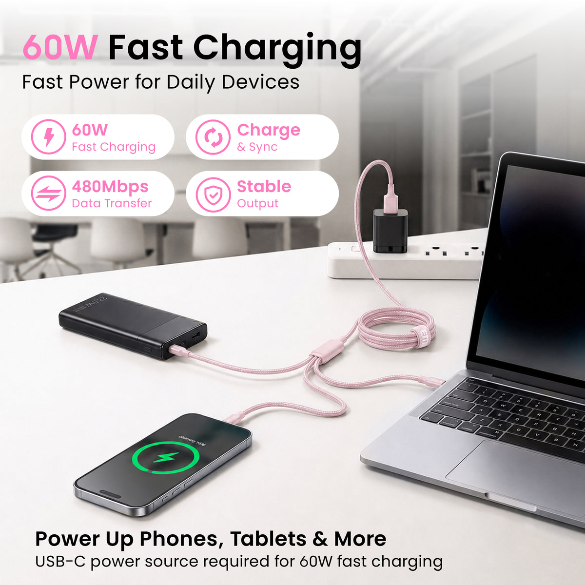 Emerald 10ft 3-in-1 Braided USB-A or USB-C to Lightning, Type-C & Micro USB Fast Charging & Data Syncing Cable