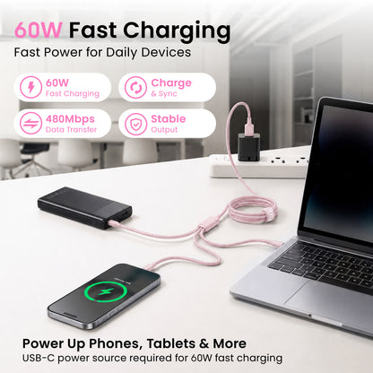 Emerald 10ft 3-in-1 Braided USB-A or USB-C to Lightning, Type-C & Micro USB Fast Charging & Data Syncing Cable