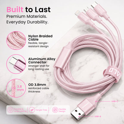 Emerald 10ft 3-in-1 Braided USB-A or USB-C to Lightning, Type-C & Micro USB Fast Charging & Data Syncing Cable
