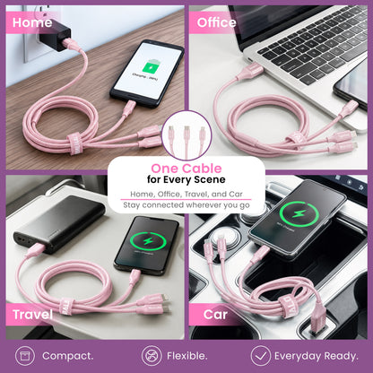 Emerald 10ft 3-in-1 Braided USB-A or USB-C to Lightning, Type-C & Micro USB Fast Charging & Data Syncing Cable