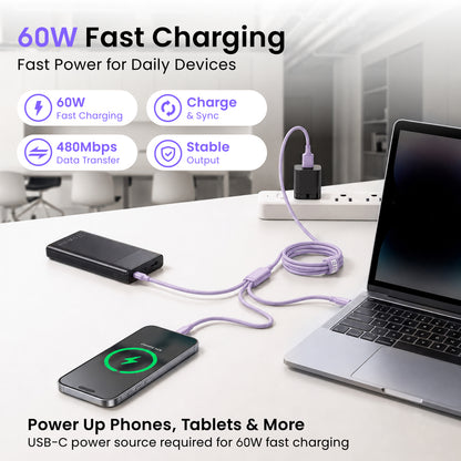 Emerald 10ft 3-in-1 Braided USB-A or USB-C to Lightning, Type-C & Micro USB Fast Charging & Data Syncing Cable