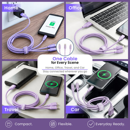 Emerald 10ft 3-in-1 Braided USB-A or USB-C to Lightning, Type-C & Micro USB Fast Charging & Data Syncing Cable