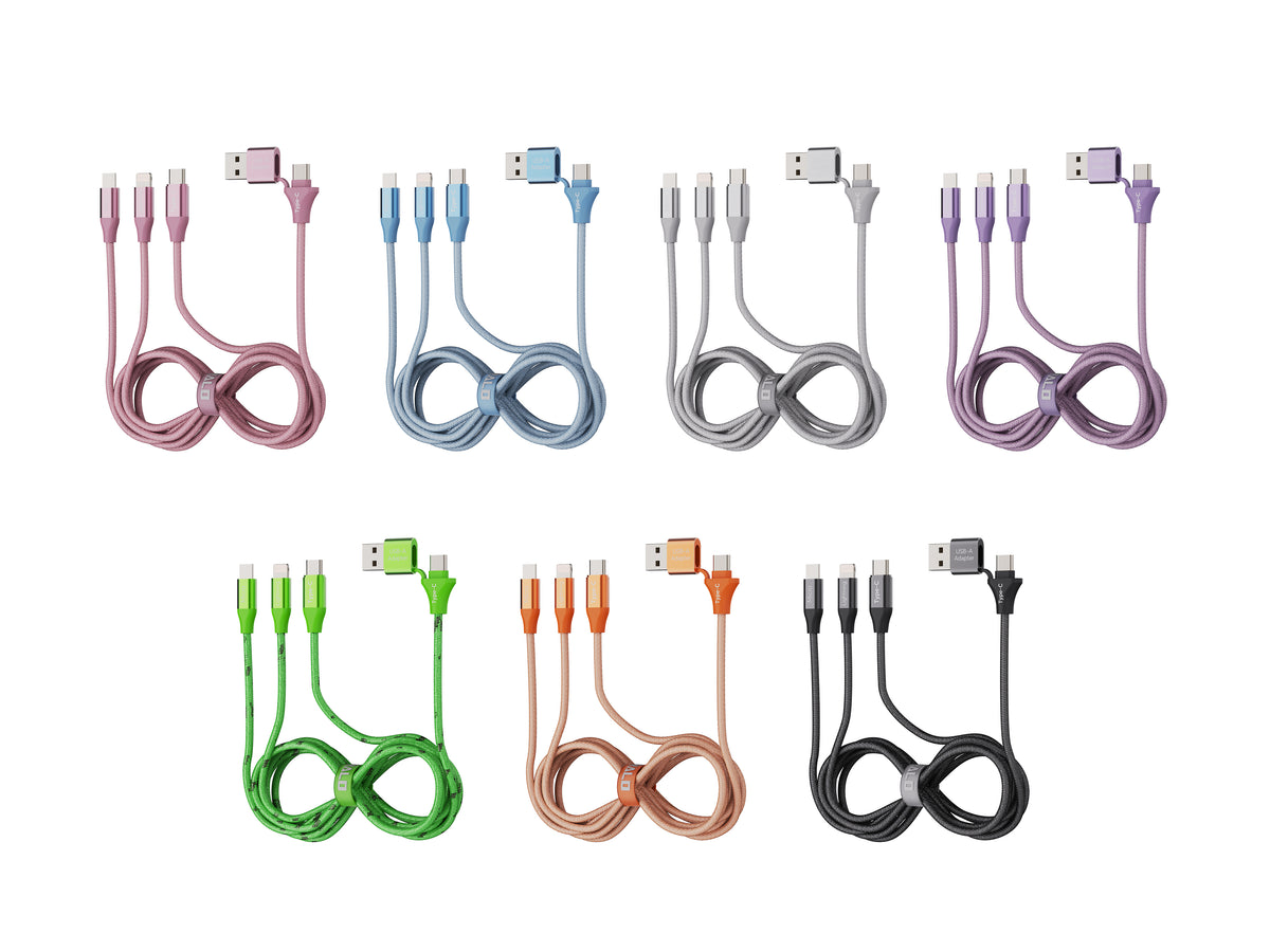 Emerald 10ft 3-in-1 Braided USB-A or USB-C to Lightning, Type-C & Micro USB Fast Charging & Data Syncing Cable