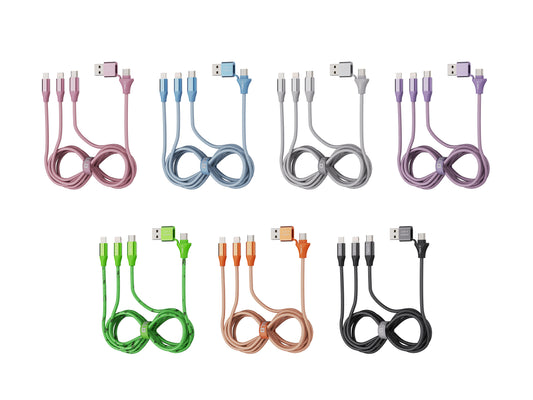 Emerald 10ft 3-in-1 Braided USB-A or USB-C to Lightning, Type-C & Micro USB Fast Charging & Data Syncing Cable