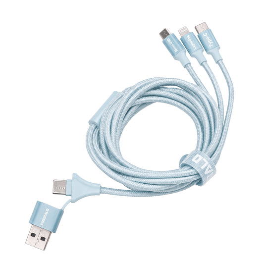 Emerald 6ft 3-in-1 Braided USB-A or USB-C to Lightning, Type-C & Micro USB Fast Charging & Data Syncing Cable