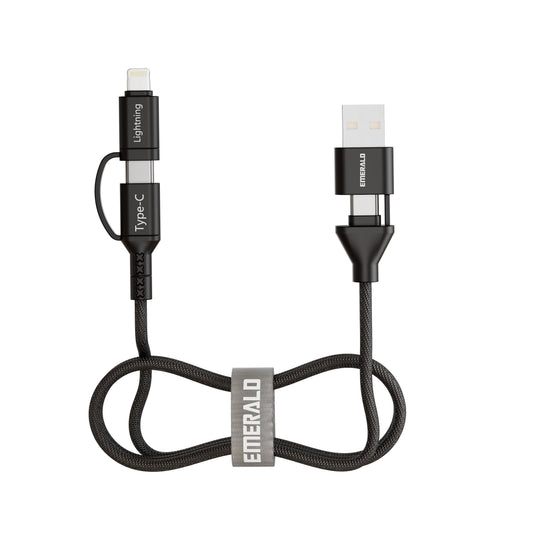 Emerald 3ft 4-in-1 Braided USB-A & Type-C to Lightning & Type-C, Fast Charging & Data Syncing Cable