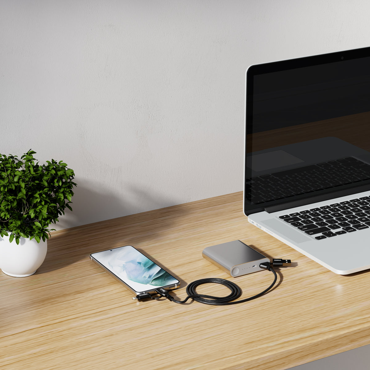 Emerald 3ft 4-in-1 Braided USB-A & Type-C to Lightning & Type-C, Fast Charging & Data Syncing Cable