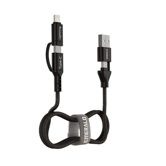 Emerald 3ft 4-in-1 Braided USB-A & Type-C to Lightning & Type-C, Fast Charging & Data Syncing Cable