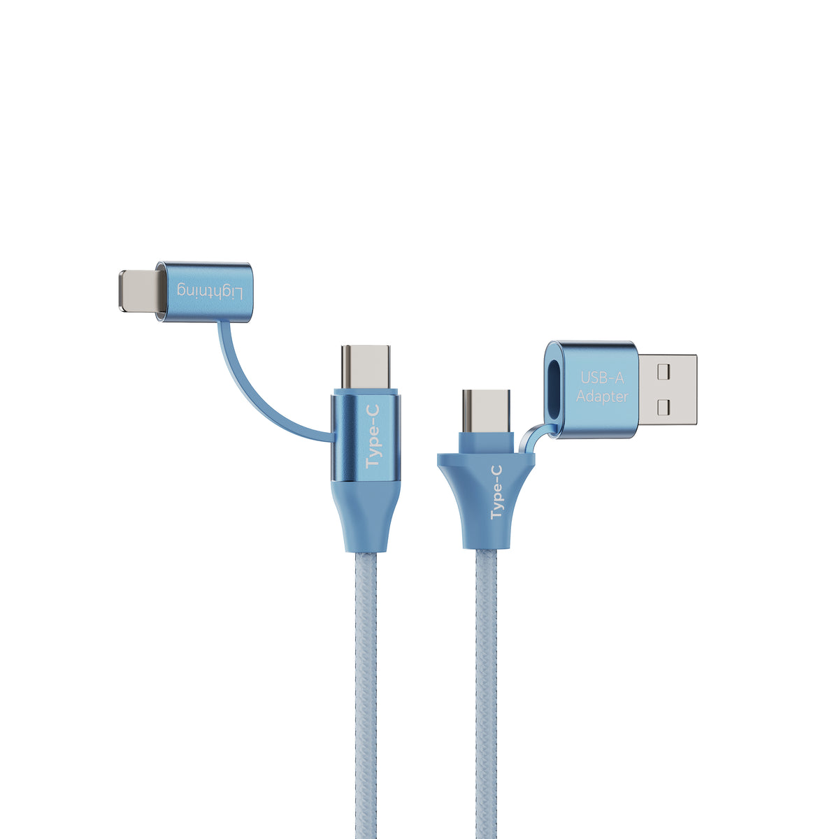 Emerald 6ft 4-in-1 Braided USB-A & Type-C to Lightning & Type-C, Fast Charging & Data Syncing Cable