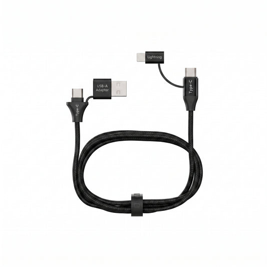Emerald 6ft 4-in-1 Braided USB-A & Type-C to Lightning & Type-C, Fast Charging & Data Syncing Cable
