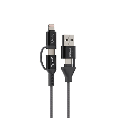 Emerald 6ft 4-in-1 Braided USB-A & Type-C to Lightning & Type-C, Fast Charging & Data Syncing Cable