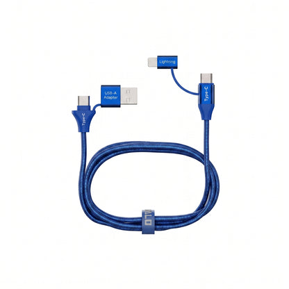 Emerald 6ft 4-in-1 Braided USB-A & Type-C to Lightning & Type-C, Fast Charging & Data Syncing Cable