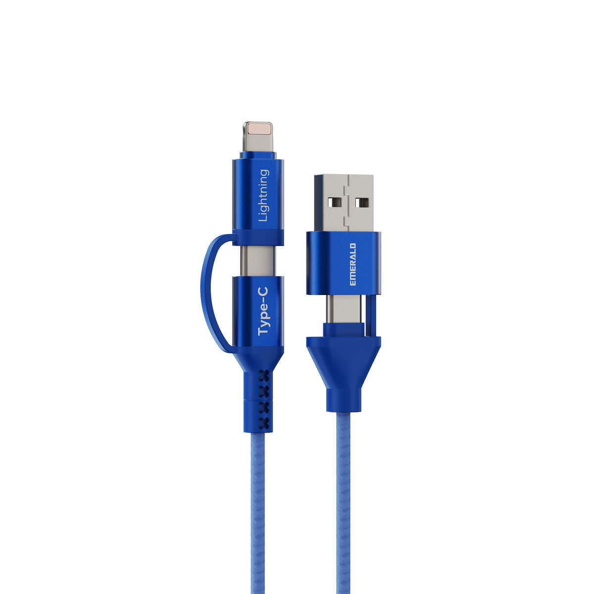 Emerald 6ft 4-in-1 Braided USB-A & Type-C to Lightning & Type-C, Fast Charging & Data Syncing Cable