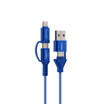 Emerald 6ft 4-in-1 Braided USB-A & Type-C to Lightning & Type-C, Fast Charging & Data Syncing Cable