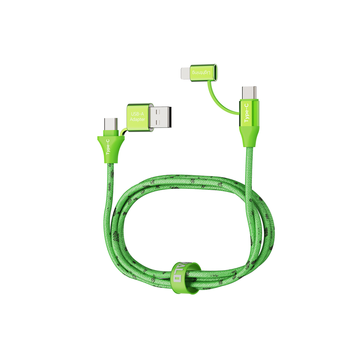 Emerald 6ft 4-in-1 Braided USB-A & Type-C to Lightning & Type-C, Fast Charging & Data Syncing Cable