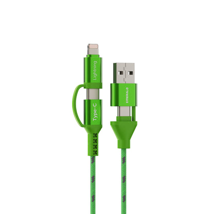 Emerald 6ft 4-in-1 Braided USB-A & Type-C to Lightning & Type-C, Fast Charging & Data Syncing Cable