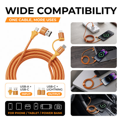 Emerald 6ft 4-in-1 Braided USB-A & Type-C to Lightning & Type-C, Fast Charging & Data Syncing Cable